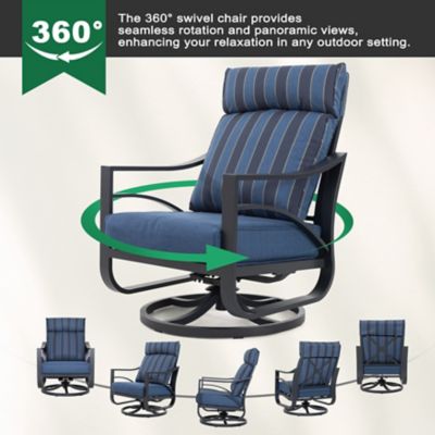 Image showing  5 pc. Propane Fire Pit Table Set with Swivel Chairs, Blue Stripe