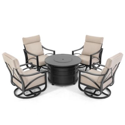 Image showing  5 pc. Propane Fire Pit Table Set with Swivel Chairs, Black and Beige