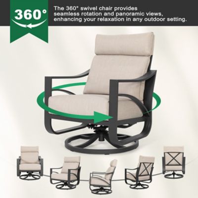 Image showing  5 pc. Propane Fire Pit Table Set with Swivel Chairs, Black and Beige