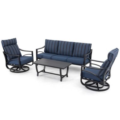 Image showing  4 pc. Sofa Set with Cushions, Blue Stripe