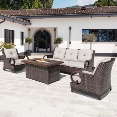 Patio Time 4 pc. Propane Aluminum Fire Pit Set, Beige