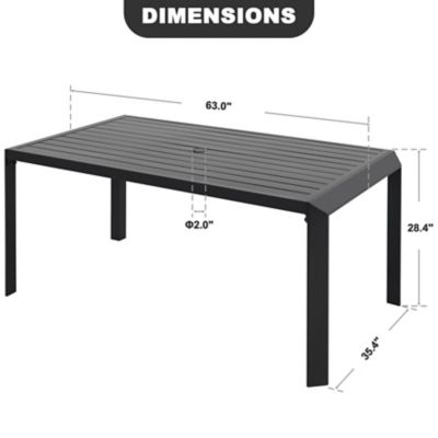Image showing 6 th Patio Time 63 in. Rectangle Aluminum Dining Table, Black