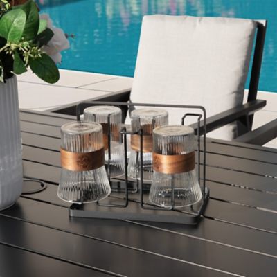 Image showing 7 th Patio Time 63 in. Rectangle Aluminum Dining Table, Black