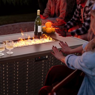 Image showing  46 in. Propane Rectangular Rattan Outdoor Fire Pit Table