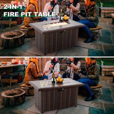 Image showing  46 in. Propane Rectangular Rattan Outdoor Fire Pit Table