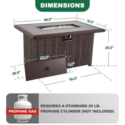 Image showing 5 th Patio Time 46 in. Propane Rectangular Rattan Outdoor Fire Pit Table