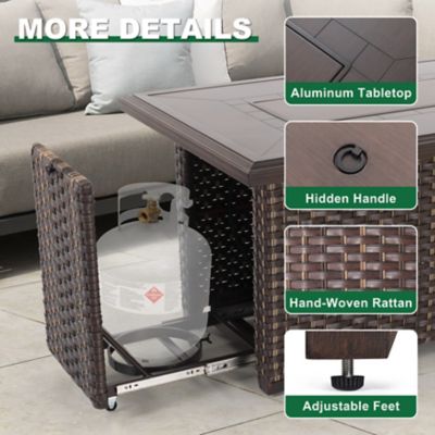 Image showing 6 th Patio Time 46 in. Propane Rectangular Rattan Outdoor Fire Pit Table