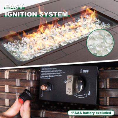 Image showing 7 th Patio Time 46 in. Propane Rectangular Rattan Outdoor Fire Pit Table