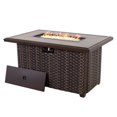 Image showing 9 th Patio Time 46 in. Propane Rectangular Rattan Outdoor Fire Pit Table