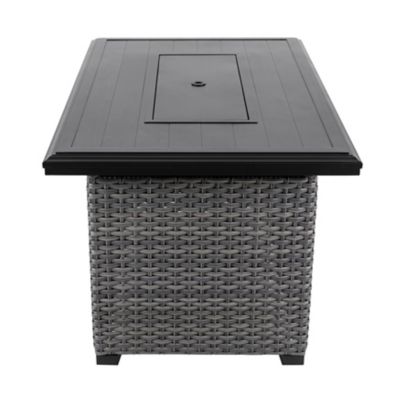 Image showing  46.5 in. x 29.1 in. Propane Outdoor Aluminum Rattan Fire Pit Table with a Side Door