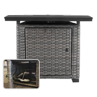 Image showing  46.5 in. x 29.1 in. Propane Outdoor Aluminum Rattan Fire Pit Table with a Side Door