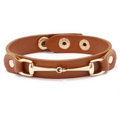 AWST Int'l Vegan Leather Bracelet with Gold Tone Snaffle Bit