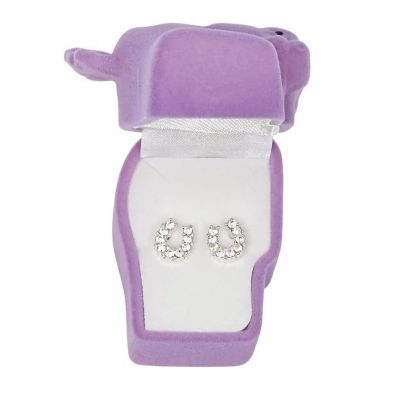AWST Int'l Rhinestone Horseshoe Earrings with Horse Head Gift Box, Clear