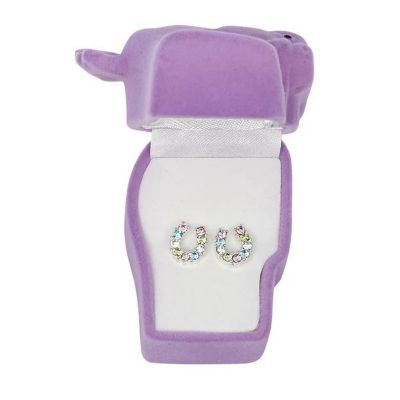 AWST Int'l Rhinestone Horseshoe Earrings with Horse Head Gift Box, Multicolor