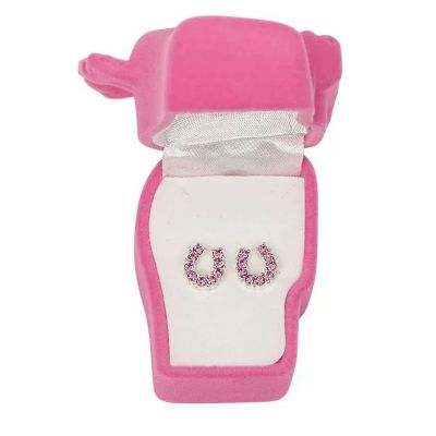 AWST Int'l Rhinestone Horseshoe Earrings with Horse Head Gift Box, Pink