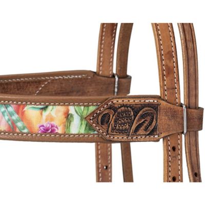 Image showing  Cactus Print Premium Leather Browband Headstall
