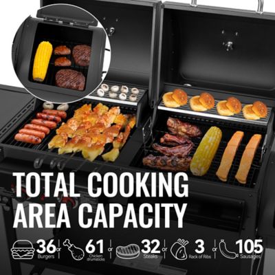 Image showing  2-Burner Propane Gas and Charcoal Combination Grill with Offset Smoker, Black, With Side Burner