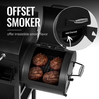 Image showing 7 th Royal Gourmet 2-Burner Propane Gas and Charcoal Combination Grill with Offset Smoker, Black, With Side Burner