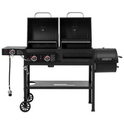 Image showing 9 th Royal Gourmet 2-Burner Propane Gas and Charcoal Combination Grill with Offset Smoker, Black, With Side Burner