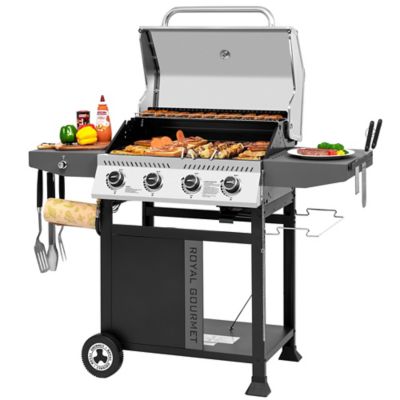 Royal Gourmet 4-Burner Premium Propane Gas Grill with Side Shelves, Black