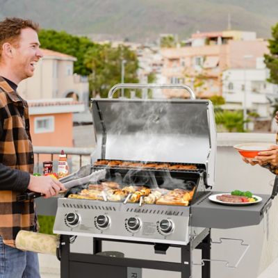 Image showing  4-Burner Premium Propane Gas Grill with Side Shelves, Black