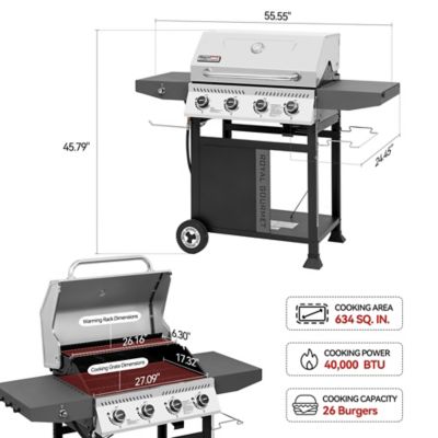 Image showing  4-Burner Premium Propane Gas Grill with Side Shelves, Black