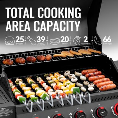 Image showing  5-Burner Propane Gas Grill with Cabinet, Black, With Side Burner