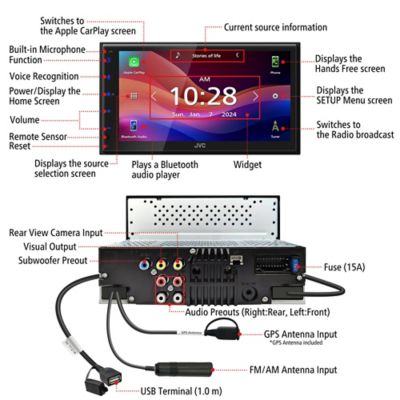 Image showing 9 th JVC 6.8 in. In-Dash Unit, Double/Single-DIN Short Chassis Digital Receiver with WSVGA Touch Screen, Android/Apple CarPlay