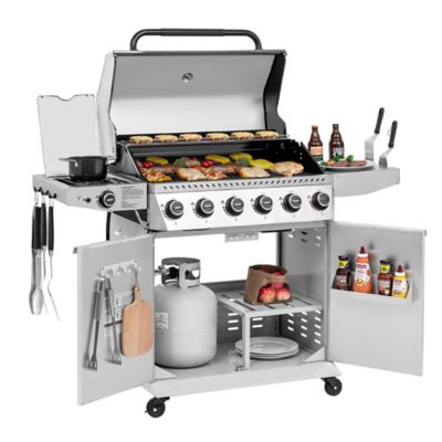 Royal Gourmet 6-Burner Propane Gas Grill, White, with Side Burner