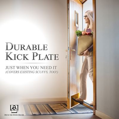 Image showing 6 th Deck the Door Decor 30 in. x 6 in. Brass Door Kick Plate, Anodized Aluminum, Adhesive Mount