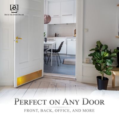 Image showing 9 th Deck the Door Decor 30 in. x 6 in. Brass Door Kick Plate, Anodized Aluminum, Adhesive Mount