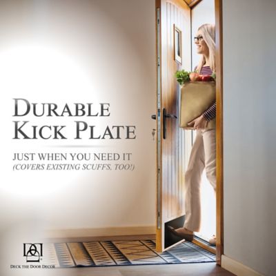 Image showing 5 th Deck the Door Decor 30 in. x 8 in. Black Door Kick Plate, Anodized Aluminum, Adhesive Mount