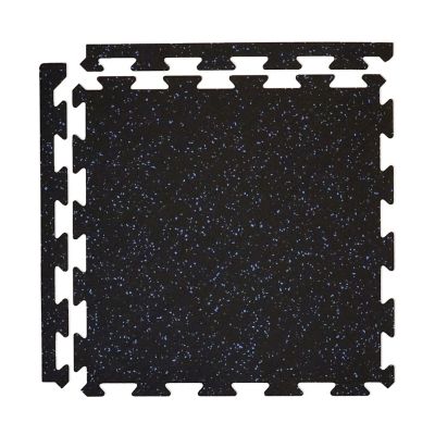US Rubber Recycling 24 in. x 24 in. Rubber Gym Room Flooring Tiles with Edges, Black/BlueFleck