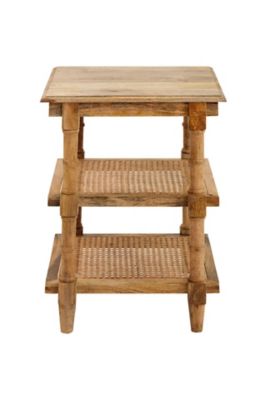 Image showing  Chesterfield Wood & Cane 3 Shelf Side Table