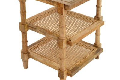 Image showing  Chesterfield Wood & Cane 3 Shelf Side Table