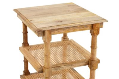 Image showing  Chesterfield Wood & Cane 3 Shelf Side Table