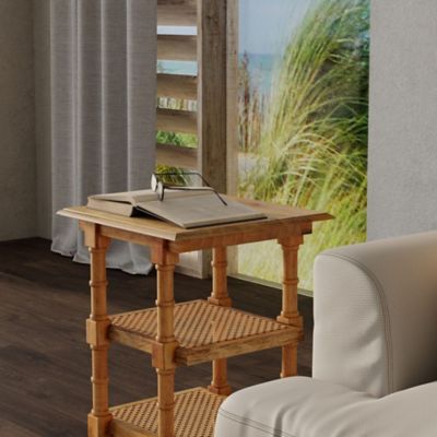 Image showing  Chesterfield Wood & Cane 3 Shelf Side Table