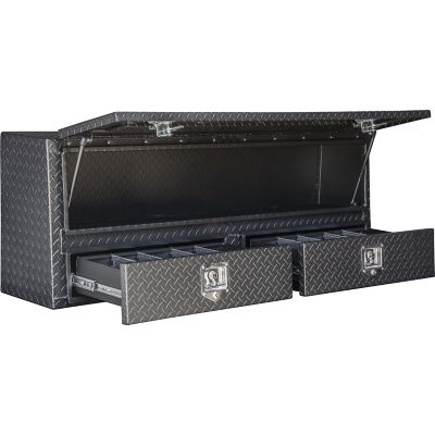Image showing  21 x 13 x 72 in. Matte Black Diamond Tread Aluminum Pick-Up Truck Contractor with Lower Drawers Topsider