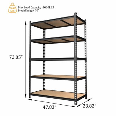 Image showing  5-Shelf 47.83 in. x 72.05 in. x 23.82 in. MDF Garage Storage Shelving Unit, Black, Adjustable Shelves