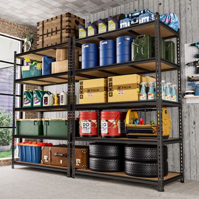 Image showing  5-Shelf 47.83 in. x 72.05 in. x 23.82 in. MDF Garage Storage Shelving Unit, Black, Adjustable Shelves
