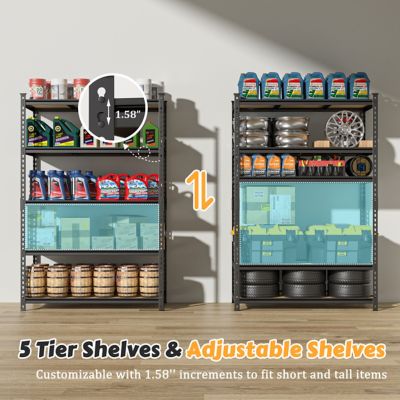 Image showing  5-Shelf 47.83 in. x 72.05 in. x 23.82 in. MDF Garage Storage Shelving Unit, Black, Adjustable Shelves