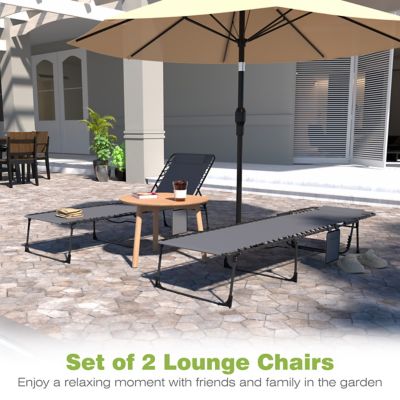 Image showing  Outdoor Folding Chaise Lounge Chair Fully Flat for Beach with Pillow and Side Pocket, 2-Pack