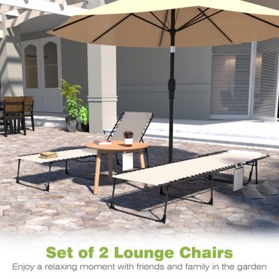 Image showing 4 th Veikous Outdoor Folding Chaise Lounge Chair Fully Flat for Beach with Pillow and Side Pocket, 2-Pack