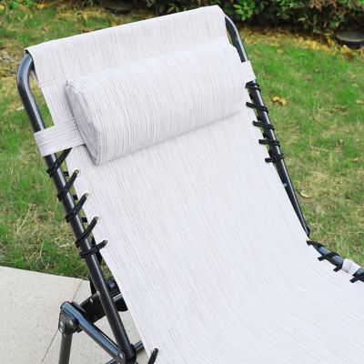 Image showing 6 th Veikous Outdoor Folding Chaise Lounge Chair Fully Flat for Beach with Pillow and Side Pocket, 2-Pack
