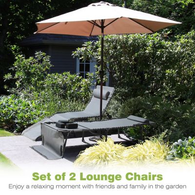 Image showing 5 th Veikous Chaise Lounge Chairs for Outside Tanning Chair with Face Hole and Side Pocket, 2-Pack
