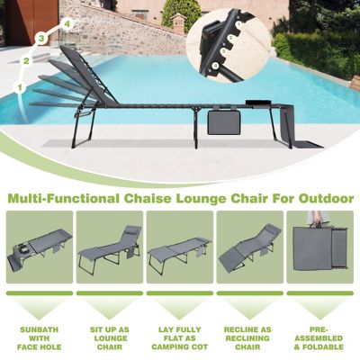 Image showing 6 th Veikous Chaise Lounge Chairs for Outside Tanning Chair with Face Hole and Side Pocket, 2-Pack