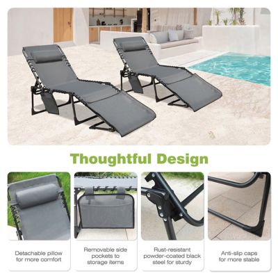 Image showing 9 th Veikous Chaise Lounge Chairs for Outside Tanning Chair with Face Hole and Side Pocket, 2-Pack