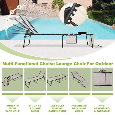 Image showing 6 th Veikous Chaise Lounge Chairs for Outside Tanning Chair with Face Hole and Side Pocket, 2-Pack