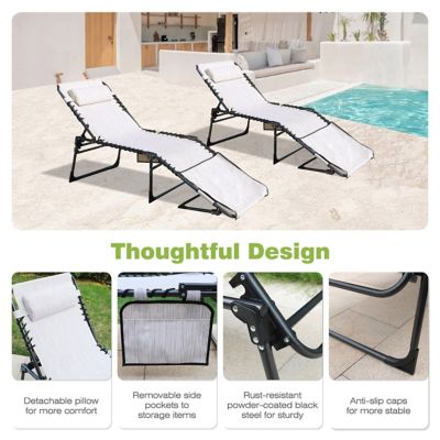 Image showing 9 th Veikous Chaise Lounge Chairs for Outside Tanning Chair with Face Hole and Side Pocket, 2-Pack