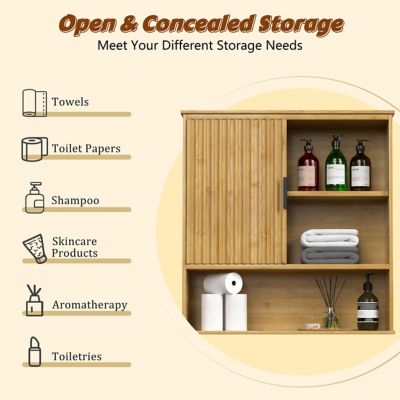 Image showing  23 in. W x 24.02 in. H x 7.76 in. D Bamboo Bathroom Storage Wall-Mount Medicine Cabinet, Tan